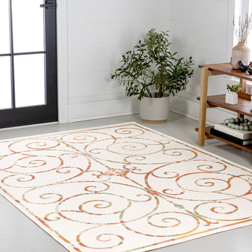 Danae Classic Cottage Filigree Scroll Reversible Machine-Washable Indoor/Outdoor Area Rug